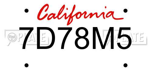 7D78M5 California License Plate