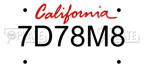 7D78M8 California License Plate