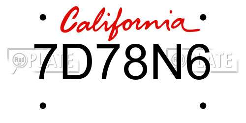 7D78N6 California License Plate