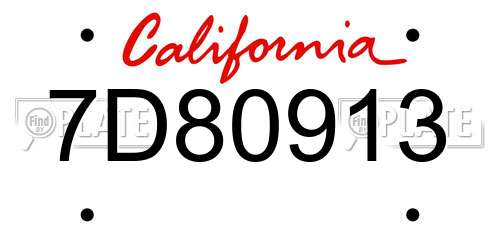 7D80913 California License Plate