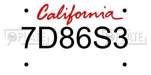 7D86S3 California License Plate