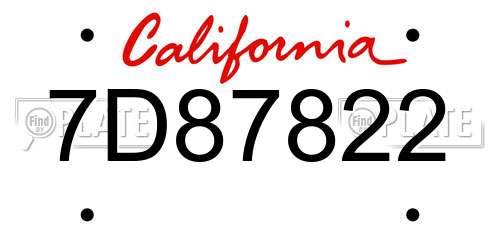 7D87822 California License Plate