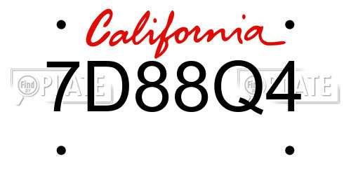 7D88Q4 California License Plate