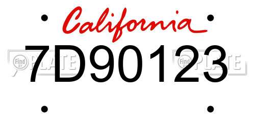 7D90123 California License Plate
