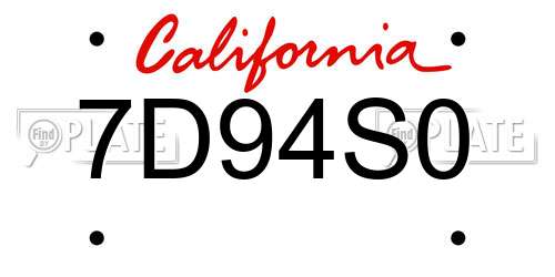 7D94S0 California License Plate