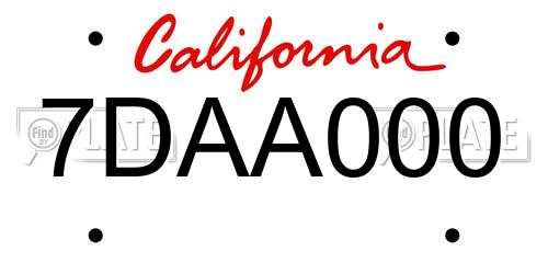 7DAA000 California License Plate