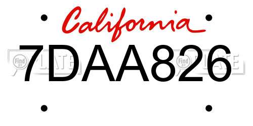 7DAA826 California License Plate