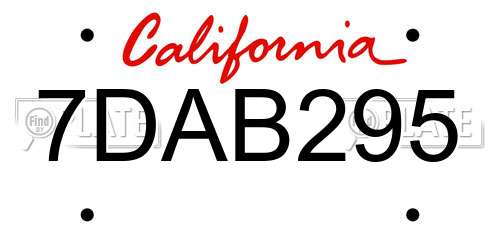 7DAB295 California License Plate