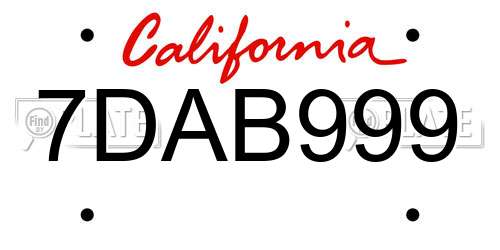 7DAB999 California License Plate