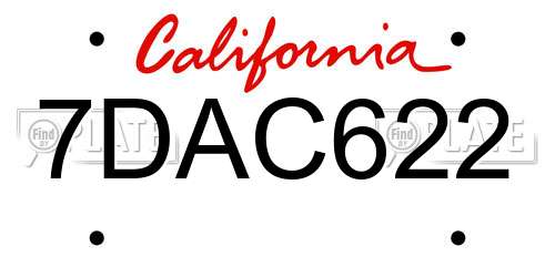 7DAC622 California License Plate