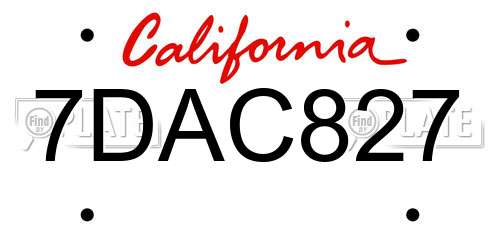 7DAC827 California License Plate