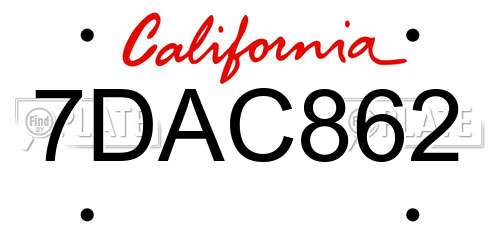 7DAC862 California License Plate