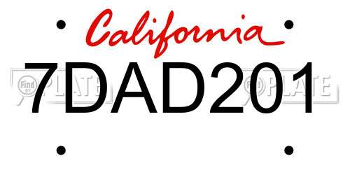 7DAD201 California License Plate