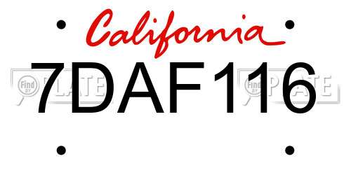 7DAF116 California License Plate