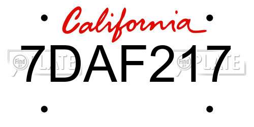7DAF217 California License Plate