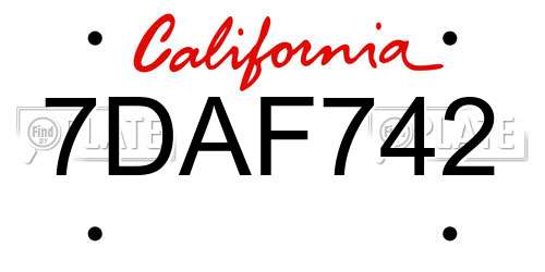 7DAF742 California License Plate