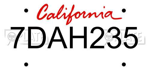 7DAH235 California License Plate