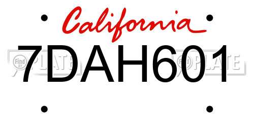 7DAH601 California License Plate