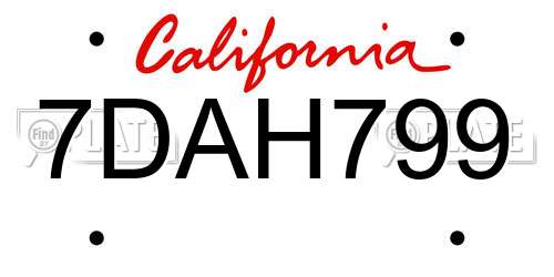 7DAH799 California License Plate