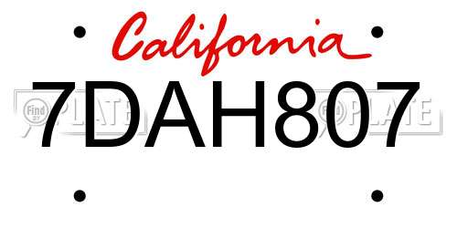 7DAH807 California License Plate