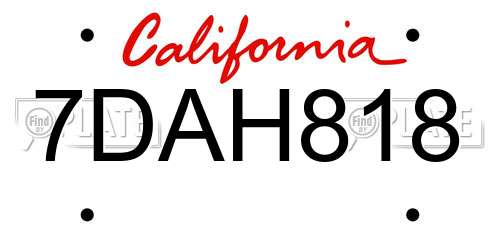 7DAH818 California License Plate