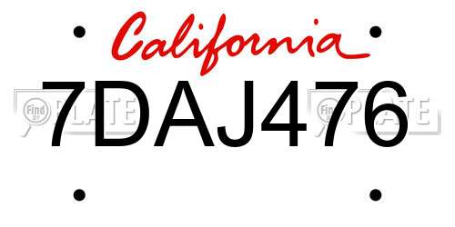 7DAJ476 California License Plate