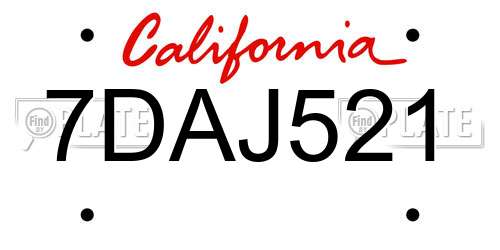 7DAJ521 California License Plate