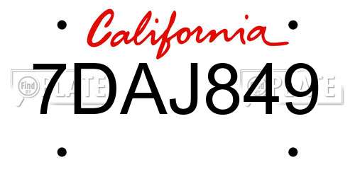 7DAJ849 California License Plate