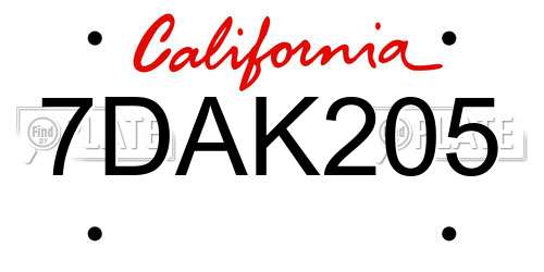 7DAK205 California License Plate