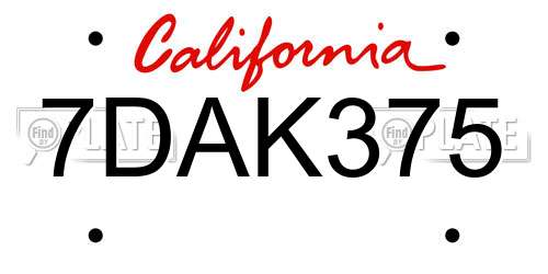 7DAK375 California License Plate