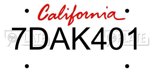 7DAK401 California License Plate