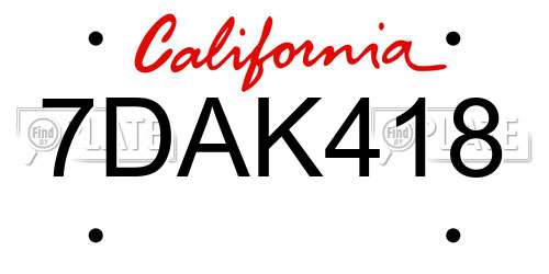 7DAK418 California License Plate
