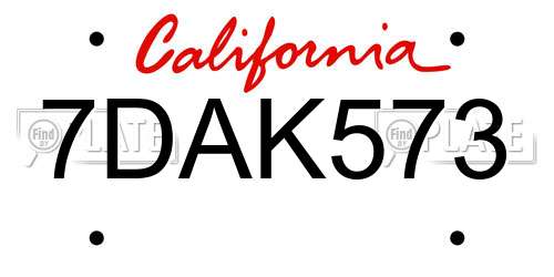 7DAK573 California License Plate