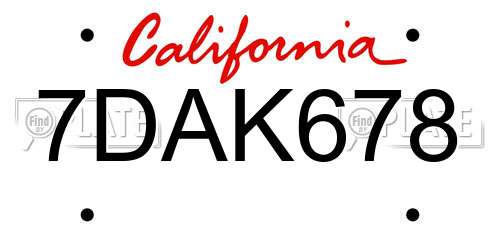 7DAK678 California License Plate