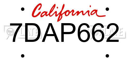 7DAP662 California License Plate