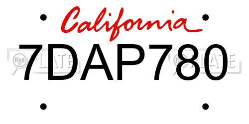 7DAP780 California License Plate