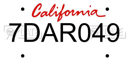 7DAR049 California License Plate