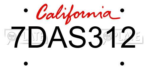 7DAS312 California License Plate