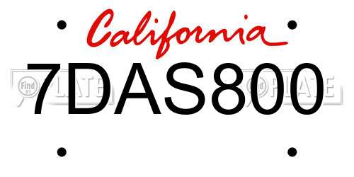 7DAS800 California License Plate
