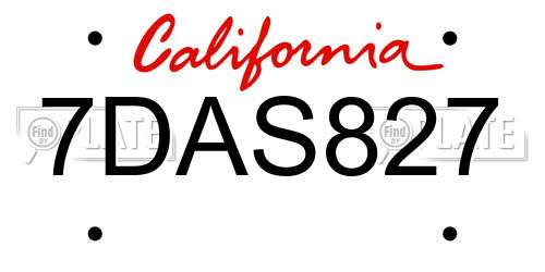 7DAS827 California License Plate