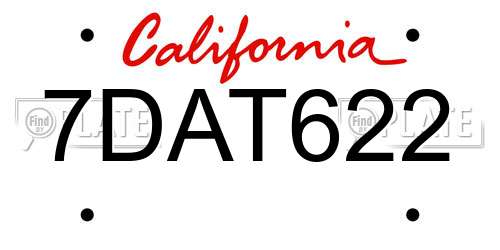 7DAT622 California License Plate