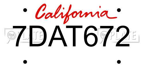 7DAT672 California License Plate