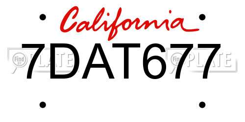 7DAT677 California License Plate