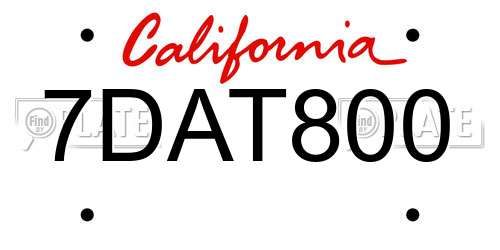 7DAT800 California License Plate