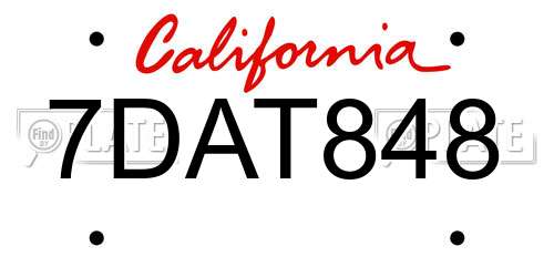 7DAT848 California License Plate