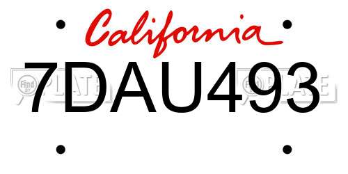 7DAU493 California License Plate
