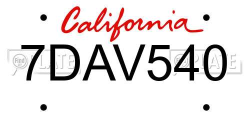 7DAV540 California License Plate
