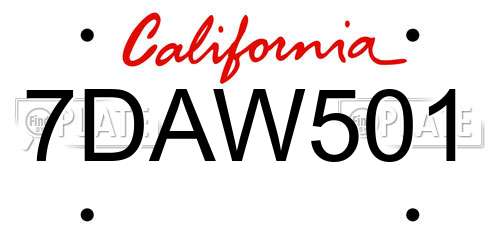 7DAW501 California License Plate