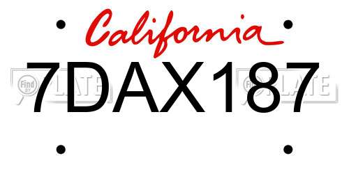 7DAX187 California License Plate
