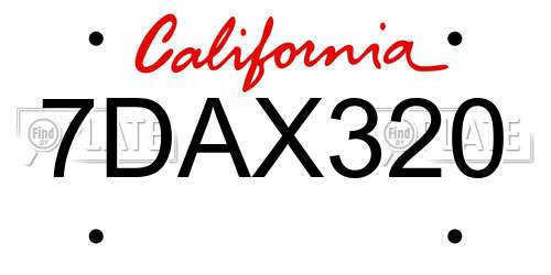 7DAX320 California License Plate